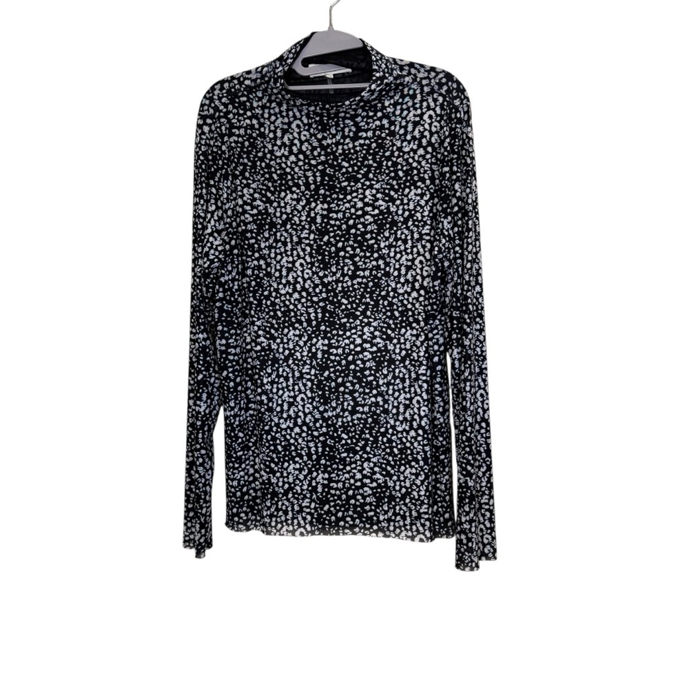 Hale Bob Women’s Butter Soft Mesh Abstract Print Long Sleeve Mock Neck Top sz XL